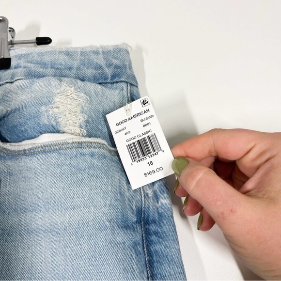Good American Good Classic Jeans Women Blue High Rise Distressed Denim Sz 16 NEW - Picture 4 of 12